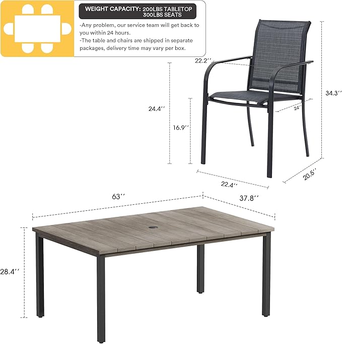 VICLLAX Patio Dining Set for 6, Outdoor Furniture Set Includes 63" Rectangle - Image 7