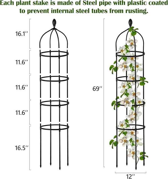 Garden Obelisk Trellis for Climbing Plants Outdoor 6 Ft Rose Bush Round Trellis - Image 2