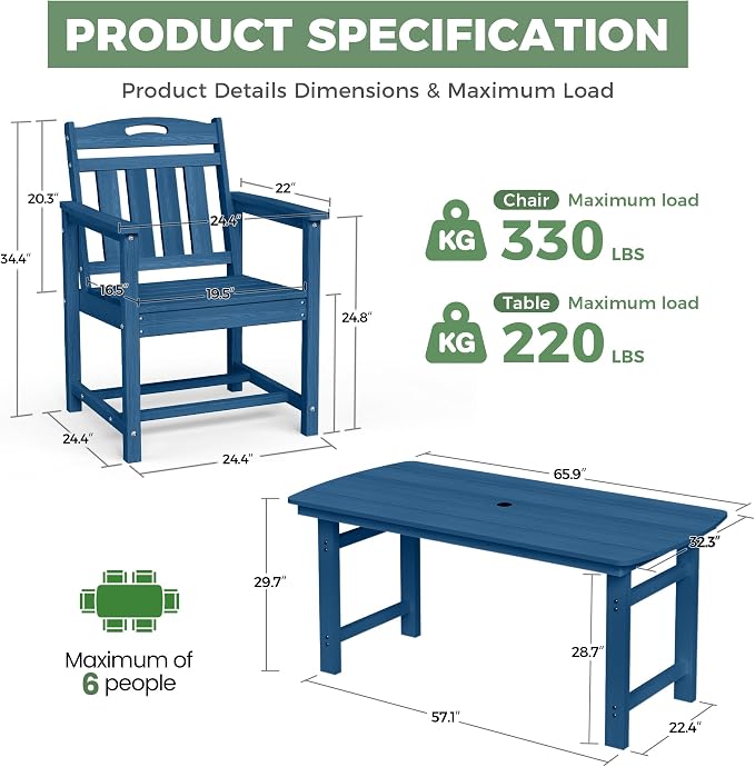 HDPE Outdoor Patio Dining Set - Image 2