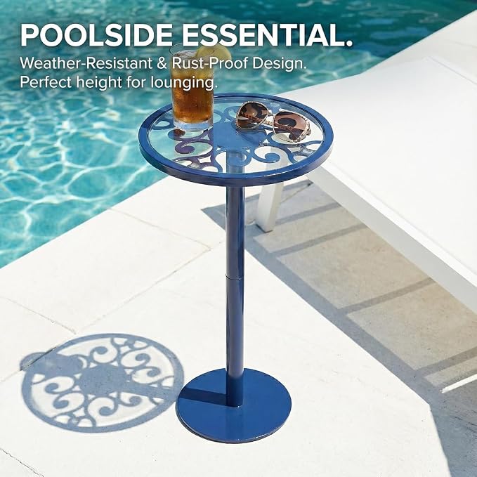 Navy Blue Drink Table, Indoor Outdoor Small Round Side Table - Image 9