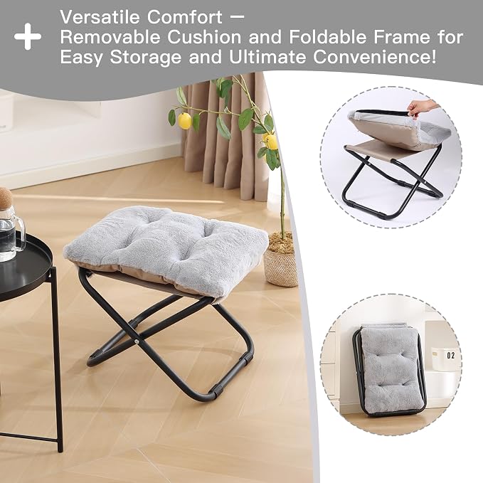 LITA Folding Footrest Stool, Portable Ottoman Foot Rest, Upholstered Small - Image 5