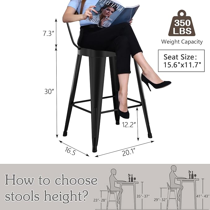 Alunaune 30inch Outdoor Metal Bar Stools Set of 4 Patio Stool Counter Height - Image 3