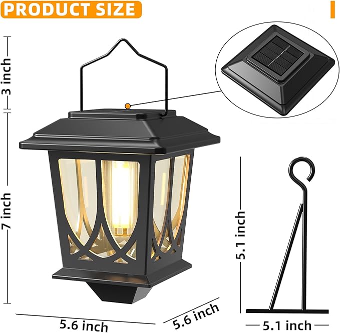 Solar Lanterns Outdoor Waterproof 2 Pack, Glass Auto On/Off LED Hanging Solar - Image 4