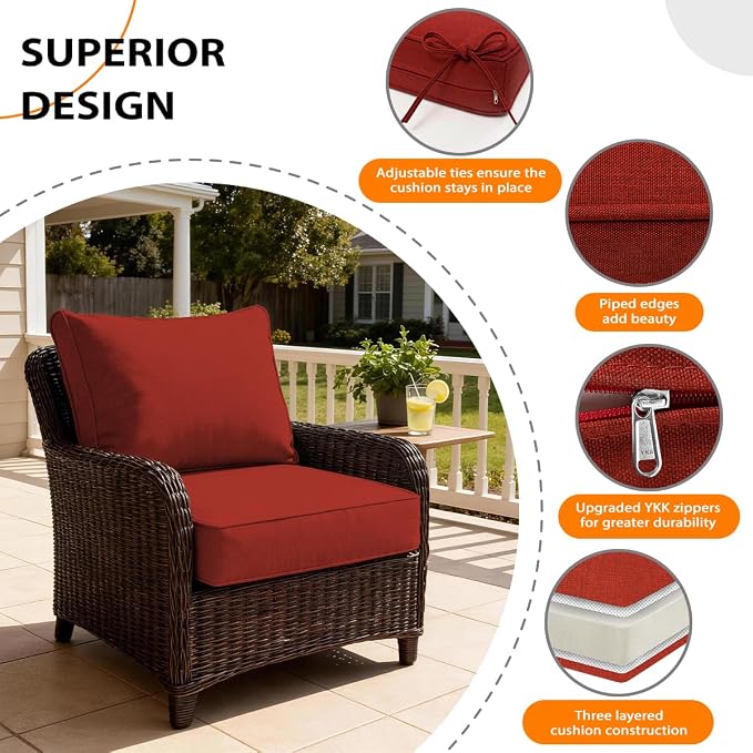 Sundale Outdoor Olefin Deep Seat Cushion Set of 2, Patio Chair Cushion and - Image 4