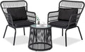 3 Piece Outdoor Wicker Furniture Bistro Set, Rattan Chairs Conversation Sets by HOMEZILLIONS