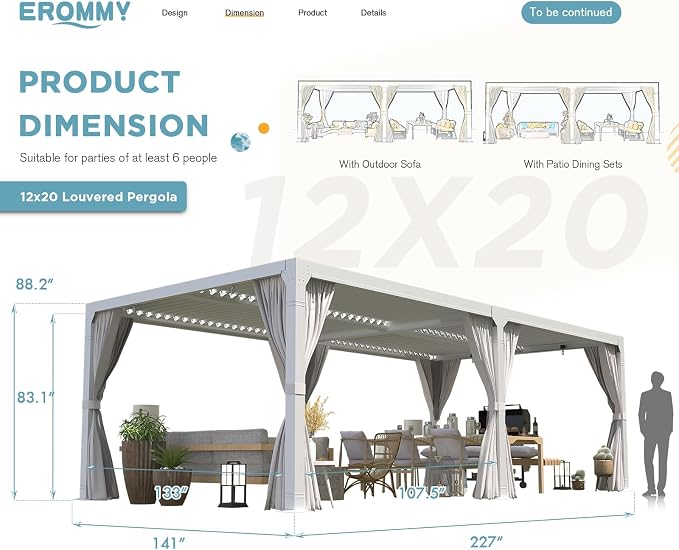 EROMMY Louvered Pergola 12' x 20' Outdoor Hard Top Pergola - Image 2