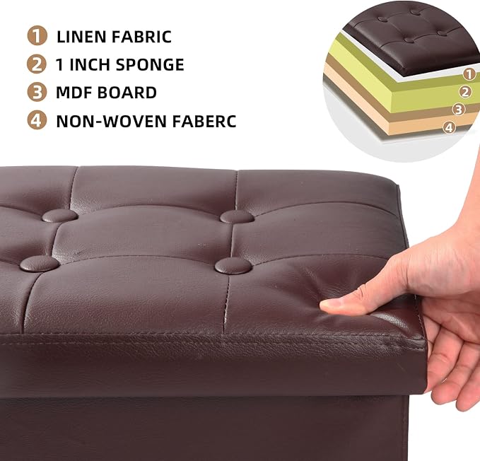ALASDO Brown Leather Storage Ottoman Footrest Stool, Modern Style - Image 8