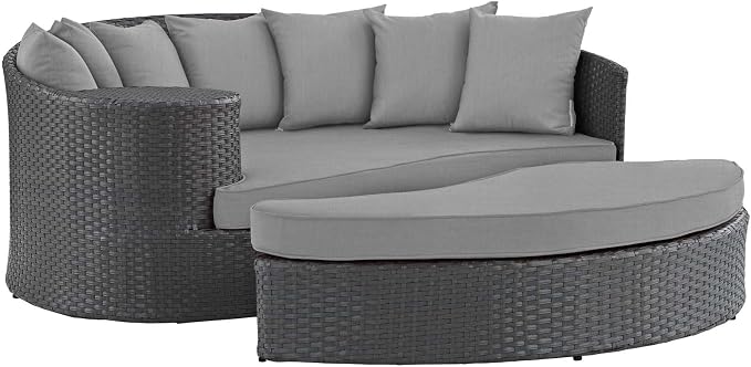 Modway Sojourn Wicker Rattan Outdoor Patio Sunbrella Fabric Daybed in Canvas by Modway