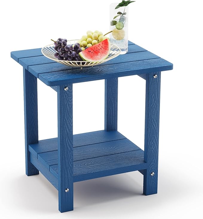 LUE BONA Adirondack Outdoor Side Table, 2-Tier Navy Blue HDPS Patio End Table by LUEBONA