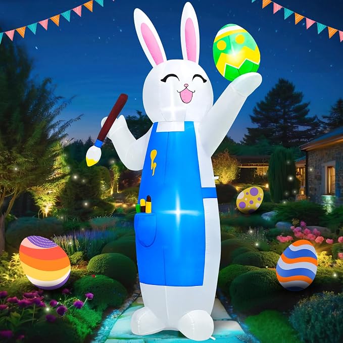 MICOCAH 8FT Easter Inflatables Outdoor Decorations Blow Up Bunny Painting Eggs by MICOCAH