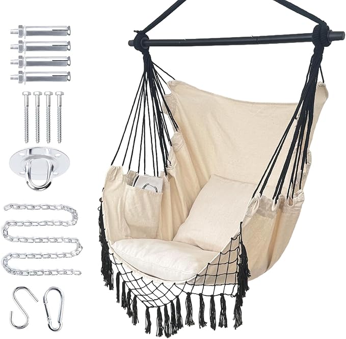 Hammock Chair Hanging Rope Swing Chair, Max 450 Lbs, Large Hanging Chair by PIRNY