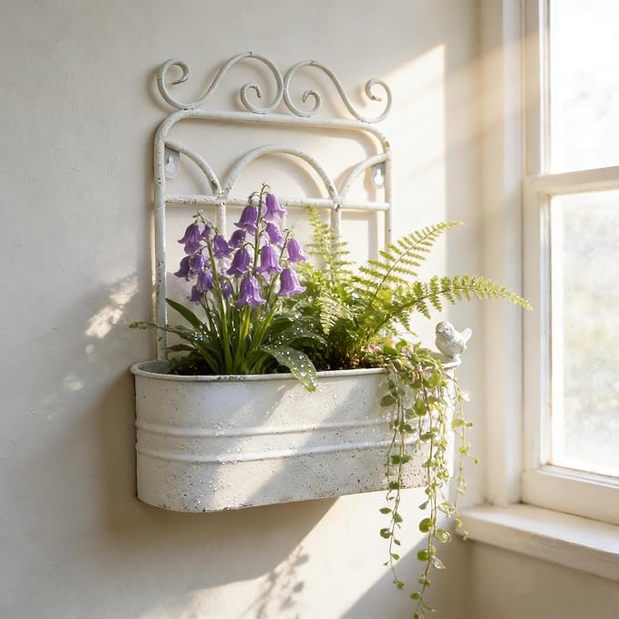 Rustic Metal Wall Planter Vintage Wall Mounted Flower Pot Distressed Wall - Image 9