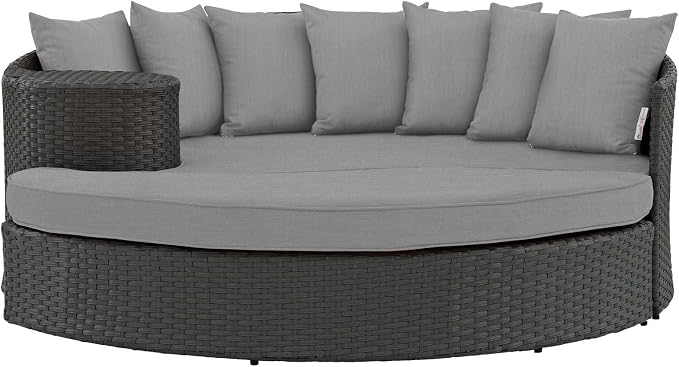 Modway Sojourn Wicker Rattan Outdoor Patio Sunbrella Fabric Daybed in Canvas - Image 4