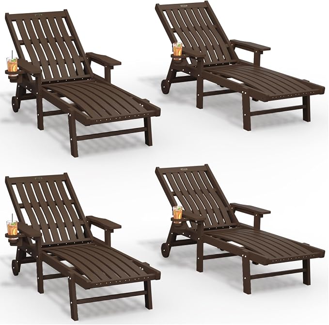 Patio Chaise Lounge Chair Set of 4, Oversized Lounge Chair Outdoor by THOEOE