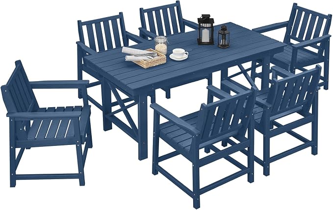 7 Pieces HDPE Outdoor Dining Set, Patio Dining Set by SeeHill