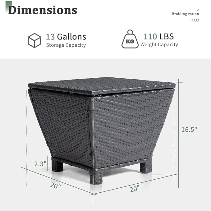 VINGLI Outdoor Side Table with Storage, 13-Gallon Patio Deck Box Outdoor Wicker - Image 3