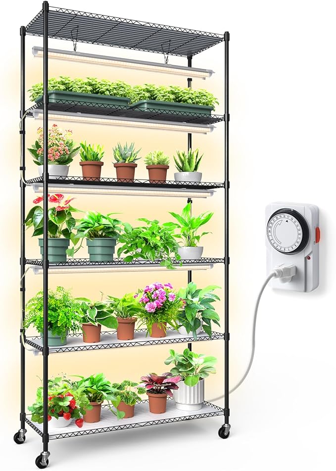 Barrina CX6 Plant Stand with Grow Lights, 3FT T8 30W Full Spectrum Yellow LED by Barrina