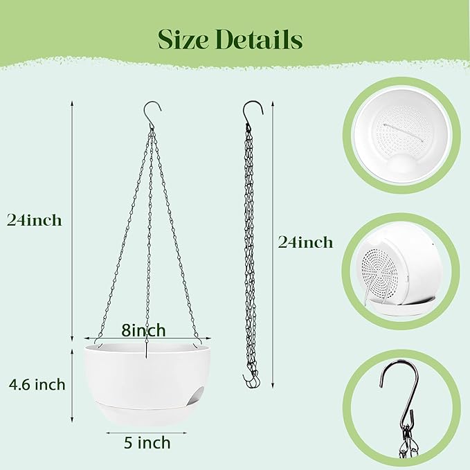 Set of 2-8 Inch Self Watering Hanging Planters - Image 2