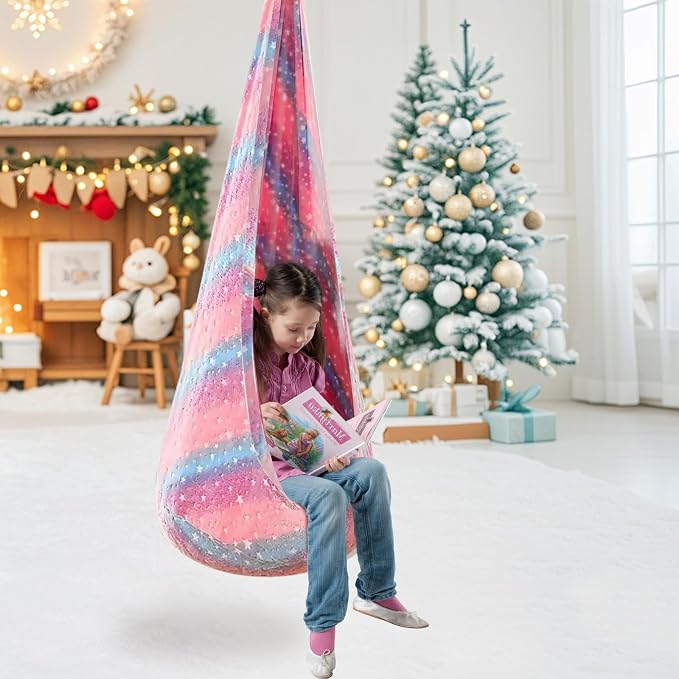 Kids Pod Swing Seat, Flannel Sensory Swing Chair Nightglow - Image 6