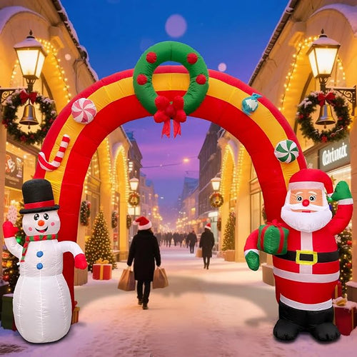 11.8 FT Christmas Inflatables Archway, Blow Up Santa Claus and Snowman - Image 2
