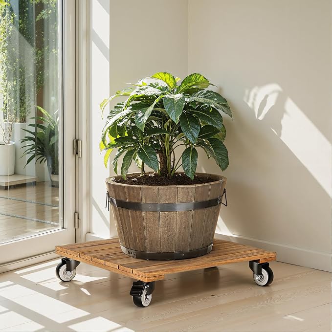 Idzo 2-Pack 14 Inch Wood Plant Caddy - Image 7