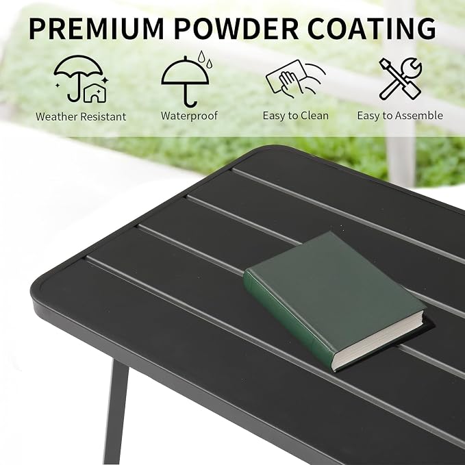 VINGLI Small Steel Outdoor Patio Coffee Table, Weather Resistant Metal Outdoor - Image 4