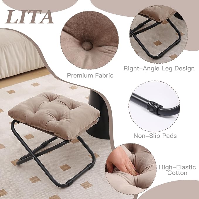 LITA Folding Footrest Stool, Portable Ottoman Foot Rest, Upholstered Small - Image 4