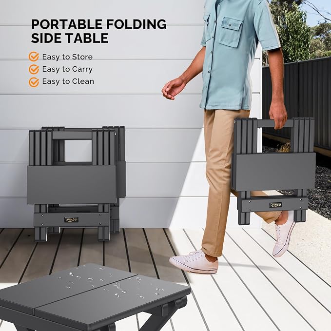 VINGLI Small Folding HDPE Side Table, Plastic Waterproof Portable Adirondack - Image 6