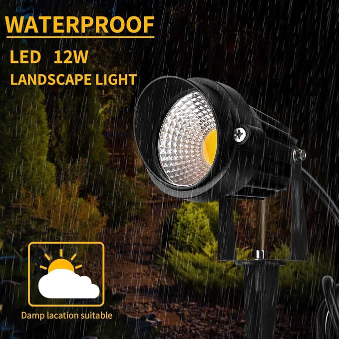 Warm White Spotlight, 12W 3000K Landscape Spot Lights, IP65 Waterproof Garden - Image 3