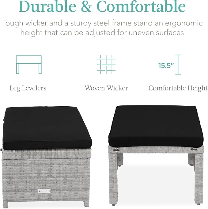 Best Choice Products Set of 2 Wicker Ottomans, Additional Seating, Side Table - Image 3