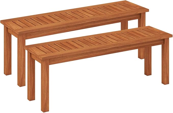 Tangkula Outdoor Wood Bench, 2-Person Backless Patio Garden Bench by TANGKULA