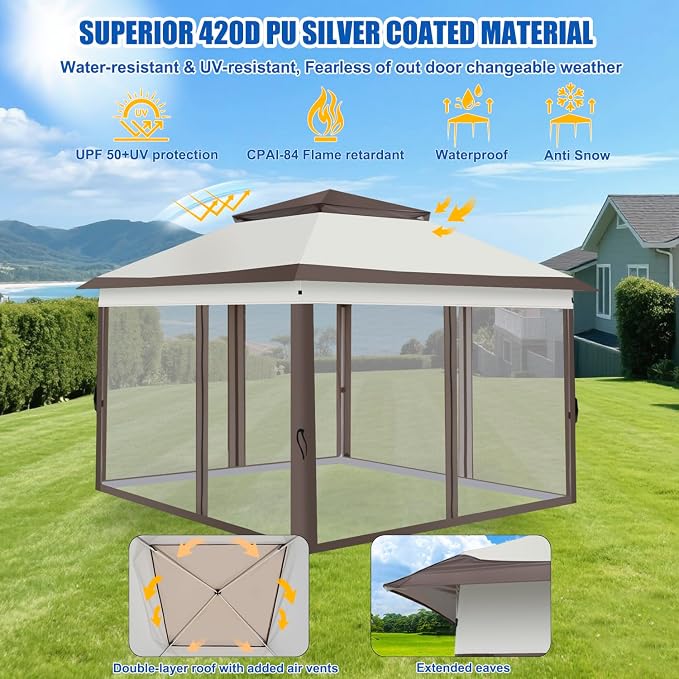 Yesker 10x10 Pop Up Canopy Tent w Mesh Netting Sidewall Vented Top - Image 4