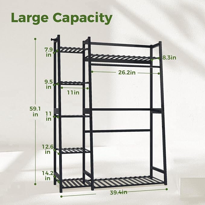Bamworld Plant Shelf Indoor 55" Tall Bamboo Plant Shelves 5 Tier Hanging Plant - Image 5