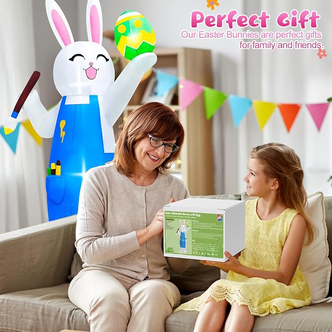 MICOCAH 8FT Easter Inflatables Outdoor Decorations Blow Up Bunny Painting Eggs - Image 8