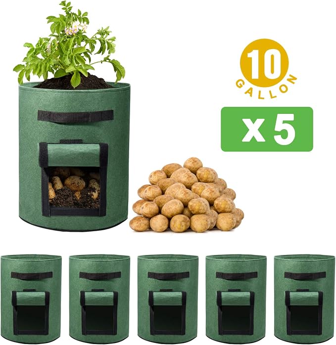 Delxo 5 Pack 10 Gallon Potato Grow Bags, Garden Planting Growing Bag - Image 8