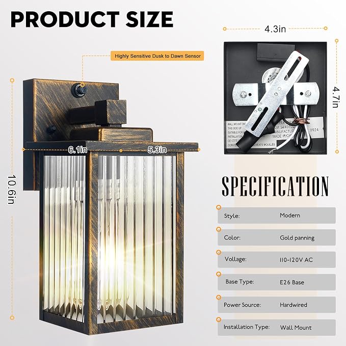 Outdoor Wall Light with Dusk to Dawn Sensor, Waterproof Exterior Light - Image 3