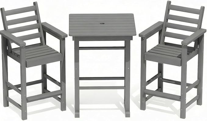 GLANC Adirondack Chairs and Table 3 Pieces Set, HDPE Balcony Bar Height Chairs by GLANC