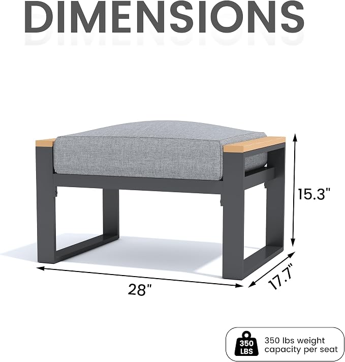 Sundale Outdoor 2 Pieces Aluminum Patio Ottoman, Outdoor Footstool - Image 2