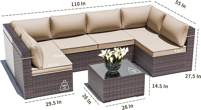 Outdoor Patio Furniture Set, 7 Pieces Outdoor Sectional Furniture Patio Sofa - Image 2