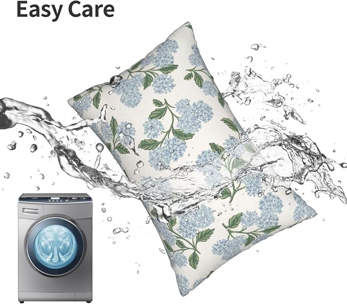 Spring Pillow Covers 12x20 Inch 2 Pcs Blue Green Hydrangea Flower Decor Throw - Image 7