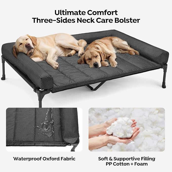 Veehoo Cooling Elevated Dog Bed Add Removable Waterproof Bolster Cushion Mat - Image 3