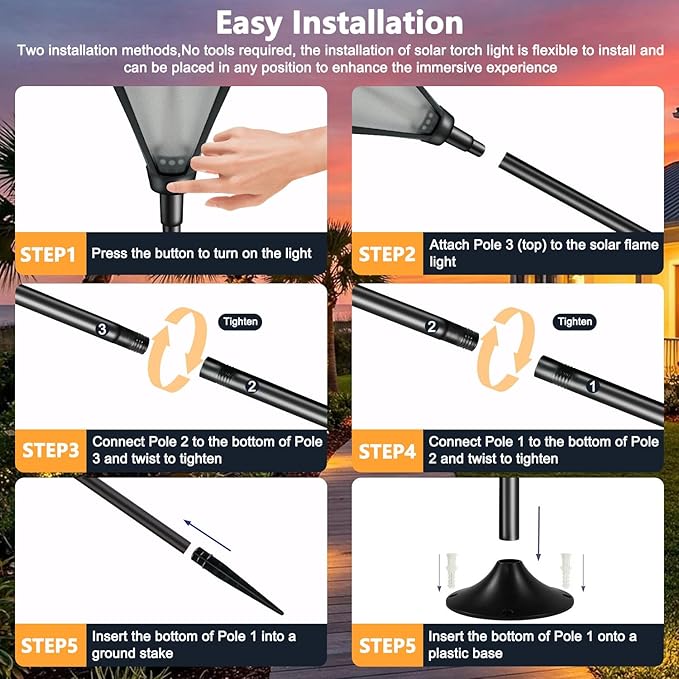 Upgraded Extra-Tall Solar Lights Outdoor, 2 Pack Flickering Flame Solar Torch - Image 6