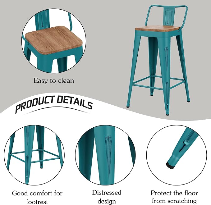 Alunaune 30" Metal Bar Stools Set of 4 Industrial Counter Height Barstools - Image 6
