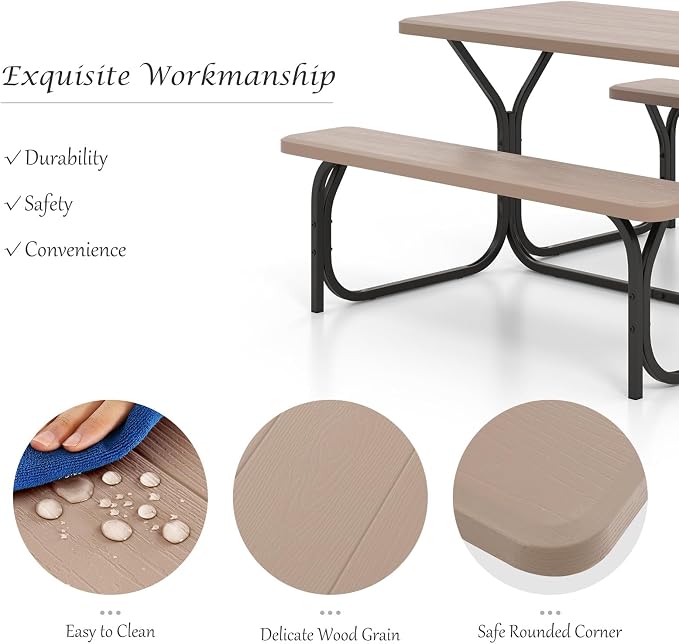 Giantex Picnic Table Bench Set Outdoor Camping All Weather Metal Base Wood-Like - Image 5