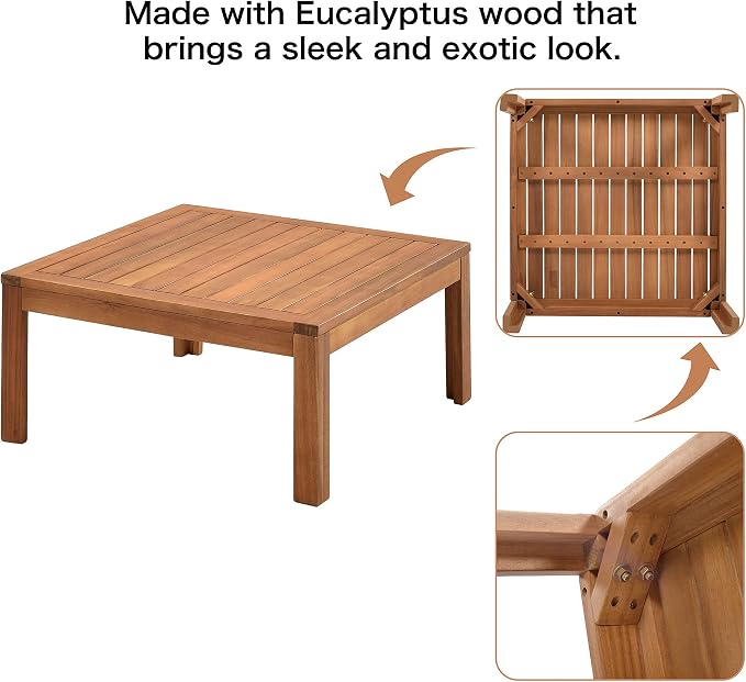 Outdoor Eucalyptus Wood 4 Piece Sectional Sofa Set - Image 7