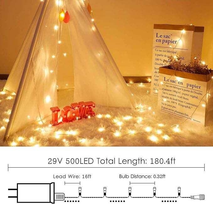 Super-Long 180FT 500 LED Christmas String Lights Indoor Outdoor, 13 Modes Warm - Image 6