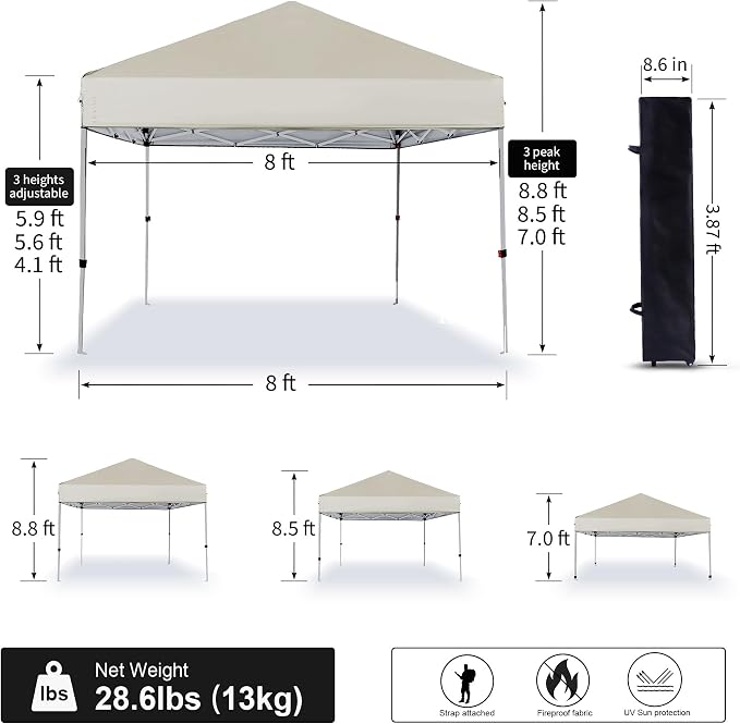 Pop Up Canopy Tent 8X8 FT, Easy Set-up Sade, Instant Shelter w/Canopy Cover - Image 2