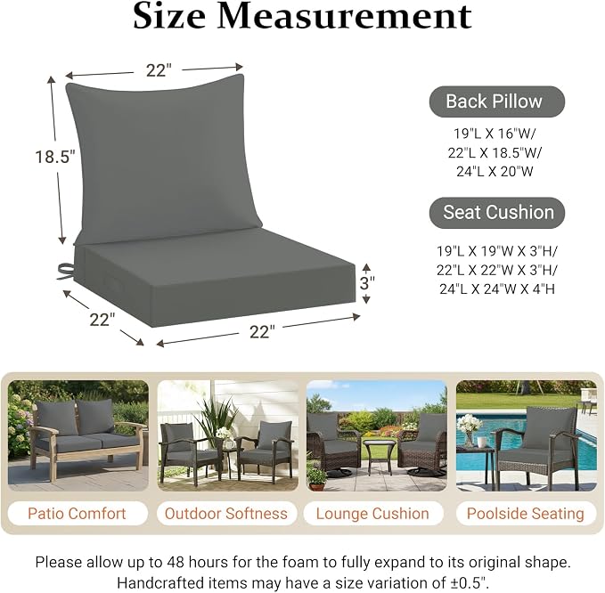 downluxe 22x22 Outdoor Chair Cushions, Waterproof Fade Resistant Patio - Image 7