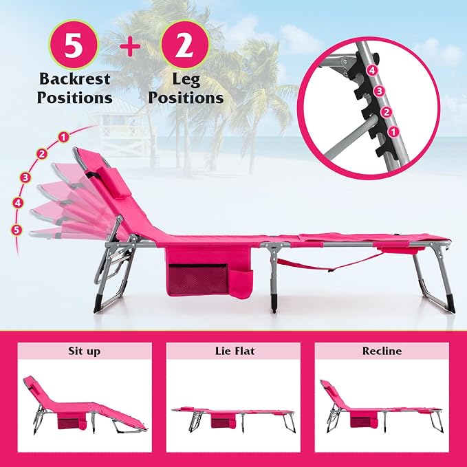 GYMAX Tanning Chair, 330LBS Beach Lounge - Image 4