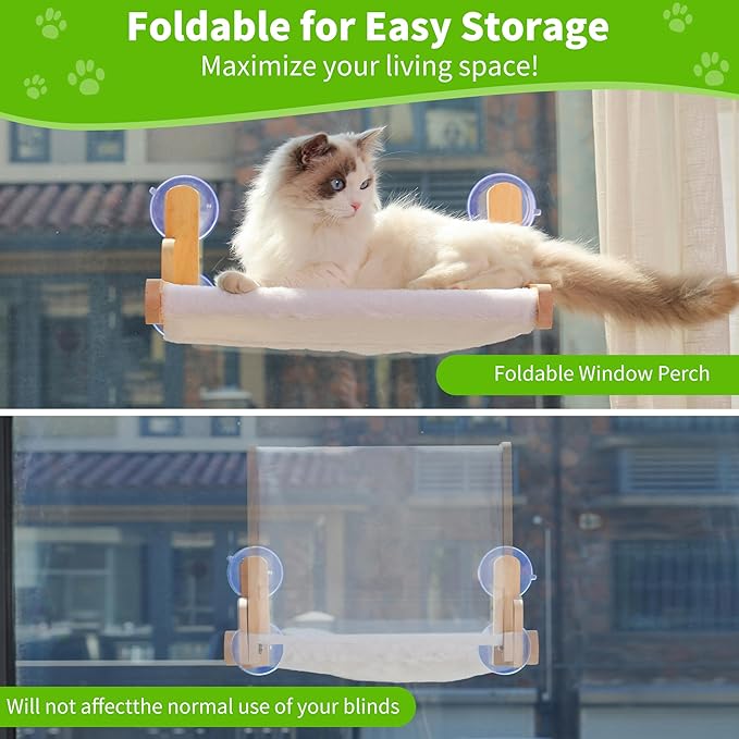 Cat Window Perch with Wooden Frame – Aloxina Foldable Cat Hammock Bed - Image 5